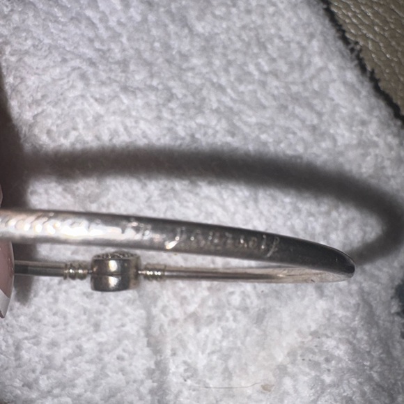 Sterling  Silver bangle charm Bracelet with evil eye clasp with blue&white stone - Picture 4 of 10